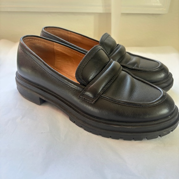 Madewell Loafer sz 8 The Bradley Lugsole Loafer Black Leather Chunky Slip-on - Picture 3 of 12